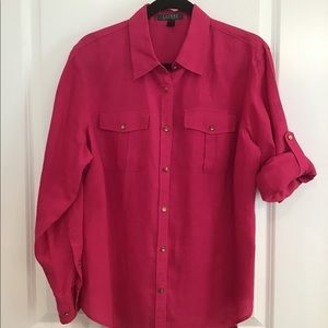 Ralph Lauren Blouse 1X with Roll-up Tab Sleeve